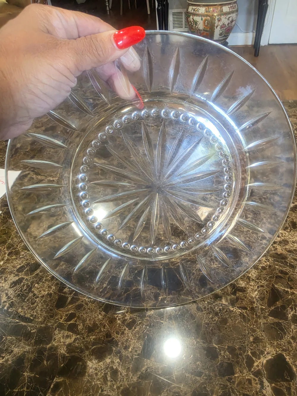 Source Unknown Clear Glass Votive Set with Blue Fan Pattern